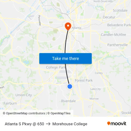 Atlanta S Pkwy @ 650 to Morehouse College map
