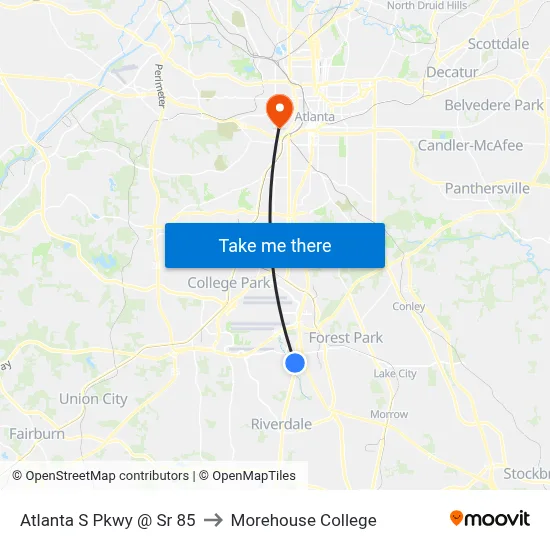 Atlanta S Pkwy @ Sr 85 to Morehouse College map