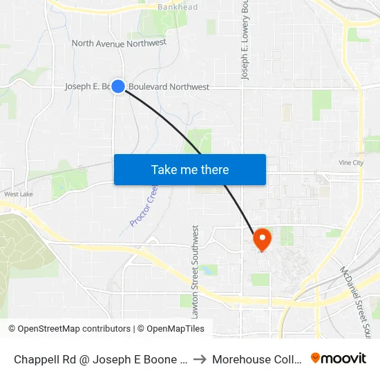 Chappell Rd @ Joseph E Boone Blvd to Morehouse College map