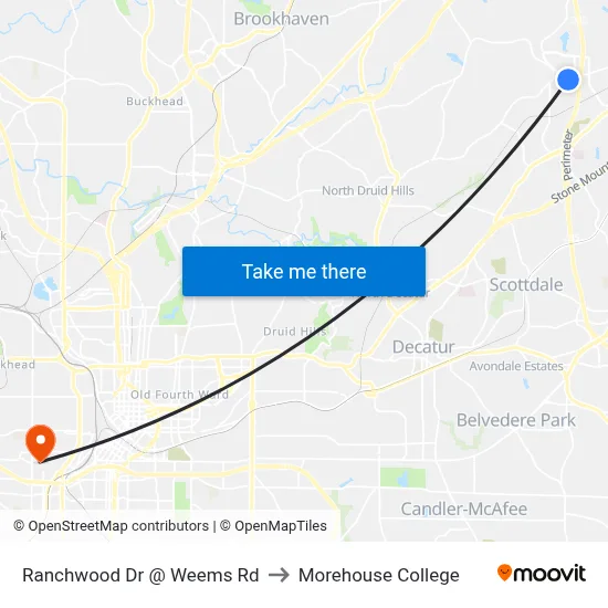 Ranchwood Dr @ Weems Rd to Morehouse College map