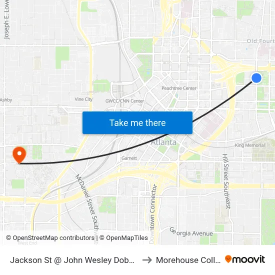 Jackson St @ John Wesley Dobbs Ave to Morehouse College map