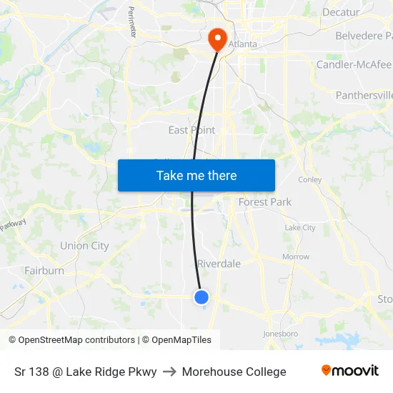 Sr 138 @ Lake Ridge Pkwy to Morehouse College map