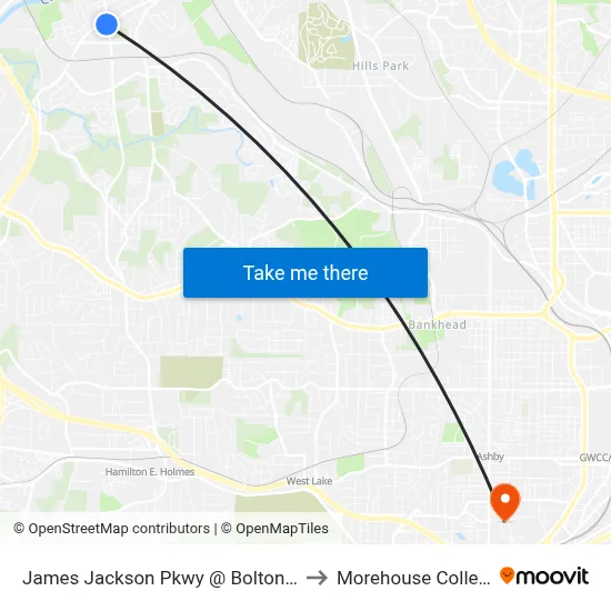 James Jackson Pkwy @ Bolton Rd to Morehouse College map