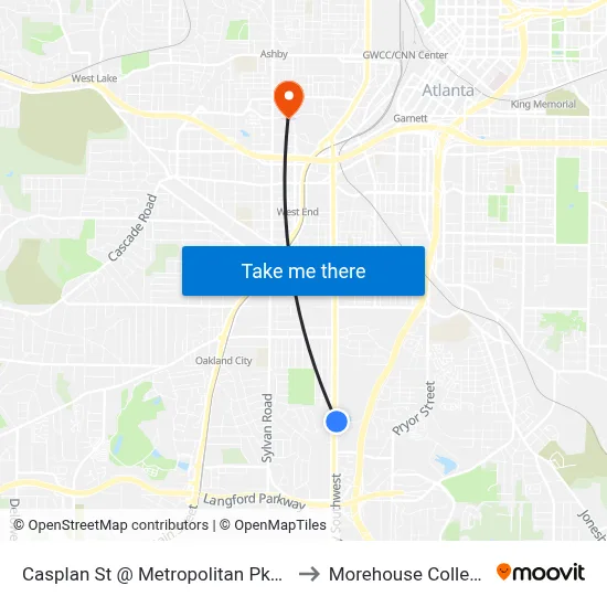 Casplan St @ Metropolitan Pkwy to Morehouse College map