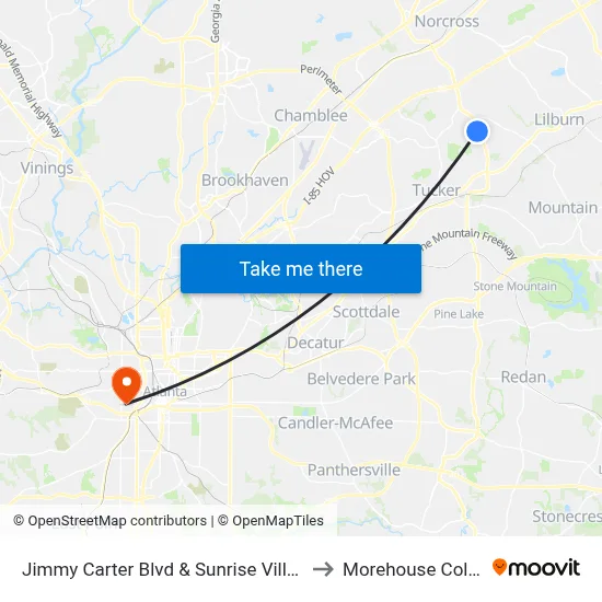 Jimmy Carter Blvd & Sunrise Village Ln to Morehouse College map