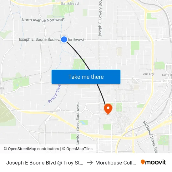 Joseph E Boone Blvd @ Troy St NW to Morehouse College map