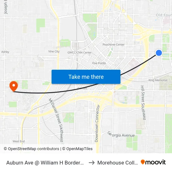 Auburn Ave @ William H Borders Sr Dr to Morehouse College map