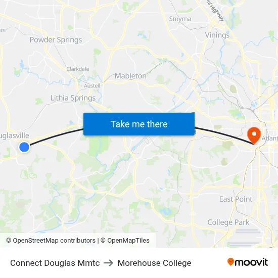 Connect Douglas Mmtc to Morehouse College map