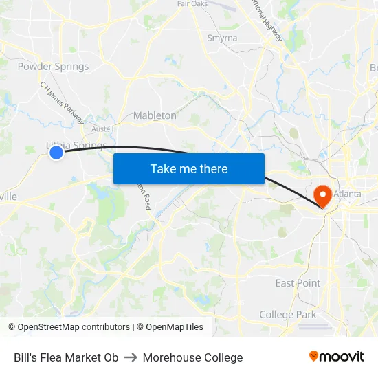 Bill's Flea Market Ob to Morehouse College map