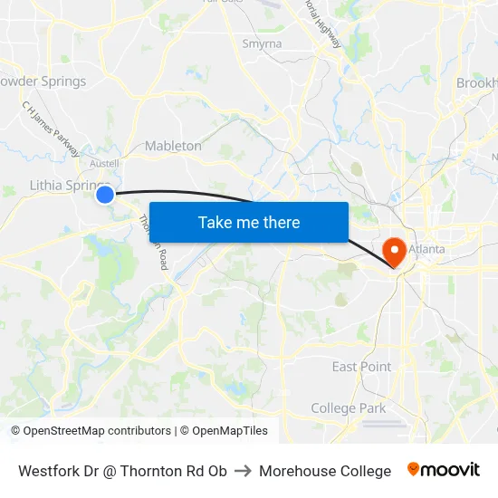 Westfork Dr @ Thornton Rd Ob to Morehouse College map