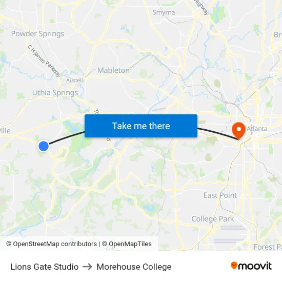 Lions Gate Studio to Morehouse College map