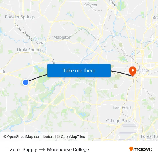 Tractor Supply to Morehouse College map