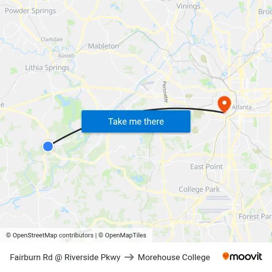 Fairburn Rd @ Riverside Pkwy to Morehouse College map