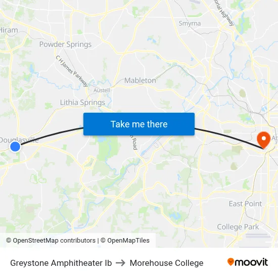 Greystone Amphitheater Ib to Morehouse College map