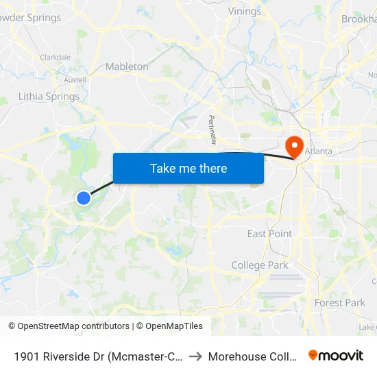 1901 Riverside Dr (Mcmaster-Carr) to Morehouse College map
