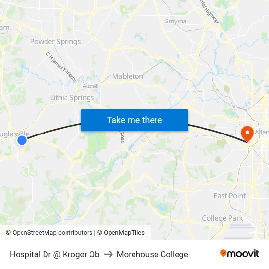 Hospital Dr @ Kroger Ob to Morehouse College map
