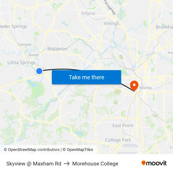 Skyview @ Maxham Rd to Morehouse College map