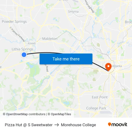 Pizza Hut @ S Sweetwater to Morehouse College map