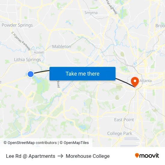 Lee Rd @ Apartments to Morehouse College map