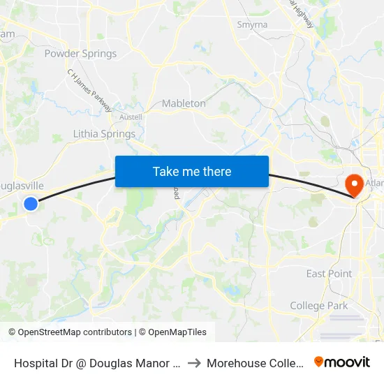 Hospital Dr @ Douglas Manor Ib to Morehouse College map