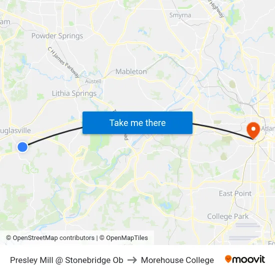 Presley Mill @ Stonebridge Ob to Morehouse College map