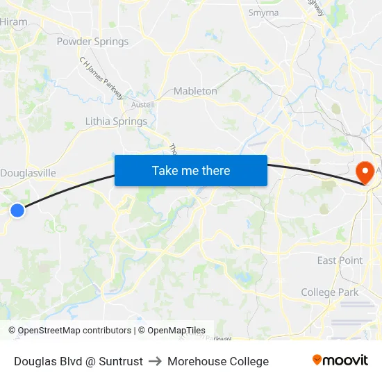 Douglas Blvd @ Suntrust to Morehouse College map