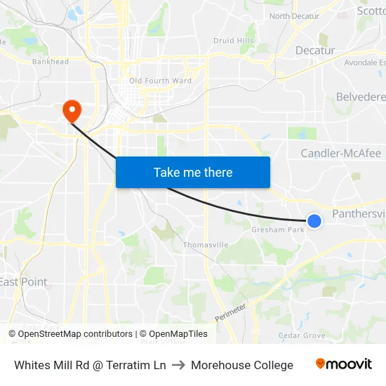 Whites Mill Rd @ Terratim Ln to Morehouse College map