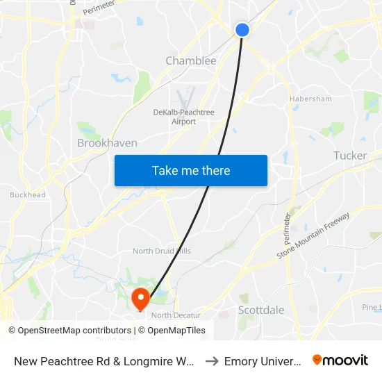 New Peachtree Rd & Longmire Way Ib to Emory University map