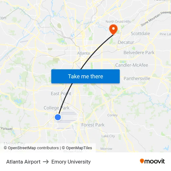 Atlanta Airport to Emory University map