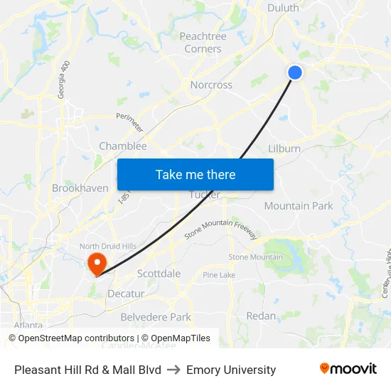 Pleasant Hill Rd & Mall Blvd to Emory University map