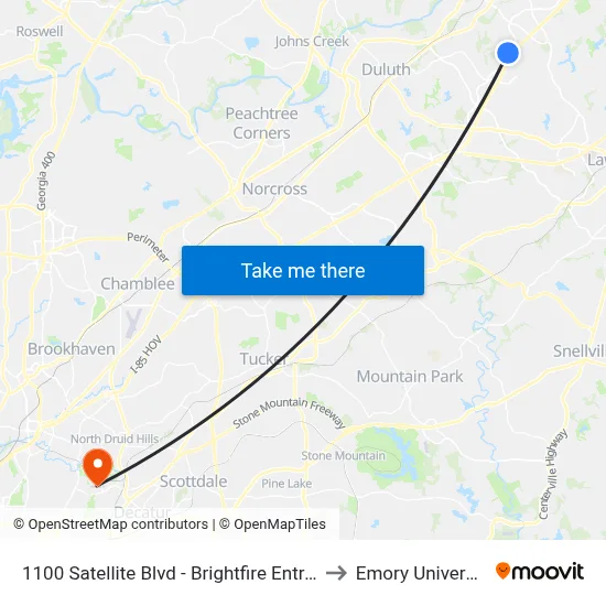 1100 Satellite Blvd - Brightfire Entranc to Emory University map