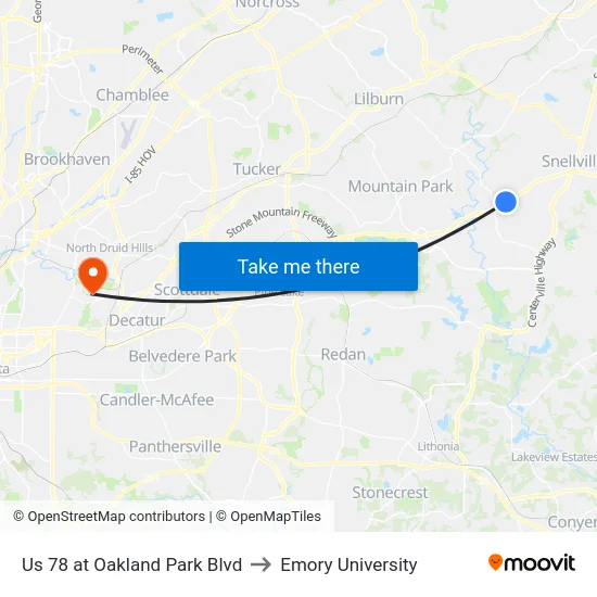 Us 78 at Oakland Park Blvd to Emory University map