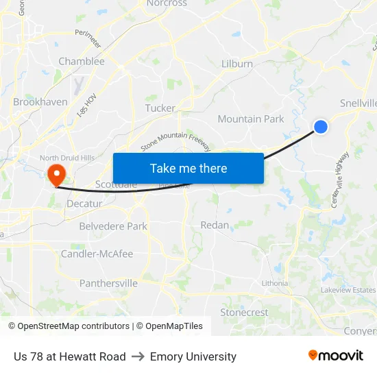 Us 78 at Hewatt Road to Emory University map