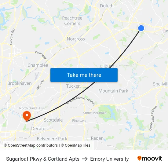 Sugarloaf Pkwy & Cortland Apts to Emory University map