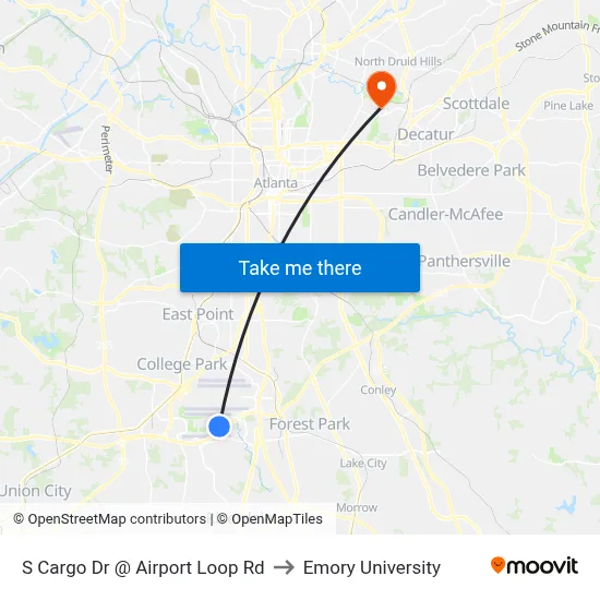 S Cargo Dr @ Airport Loop Rd to Emory University map