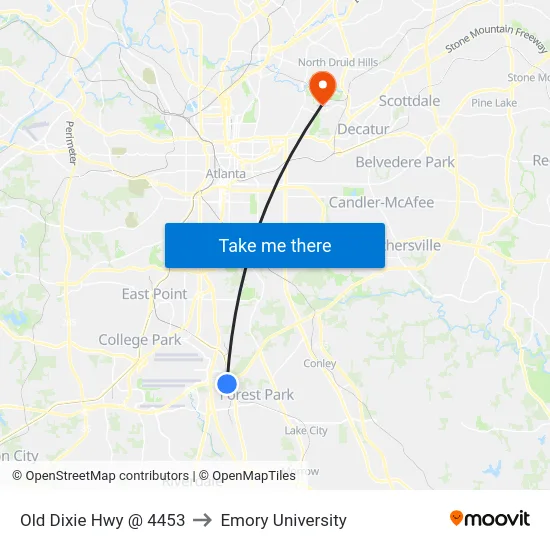 Old Dixie Hwy @ 4453 to Emory University map