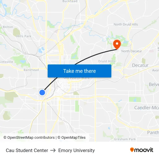 Cau Student Center to Emory University map