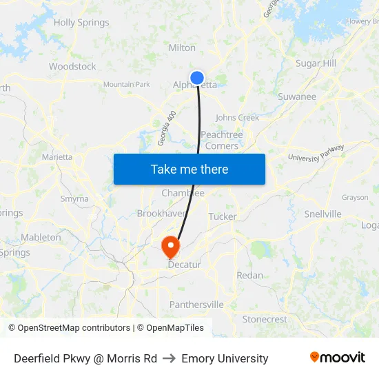 Deerfield Pkwy @ Morris Rd to Emory University map