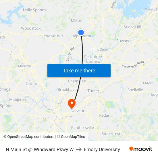 N Main St @ Windward Pkwy W to Emory University map
