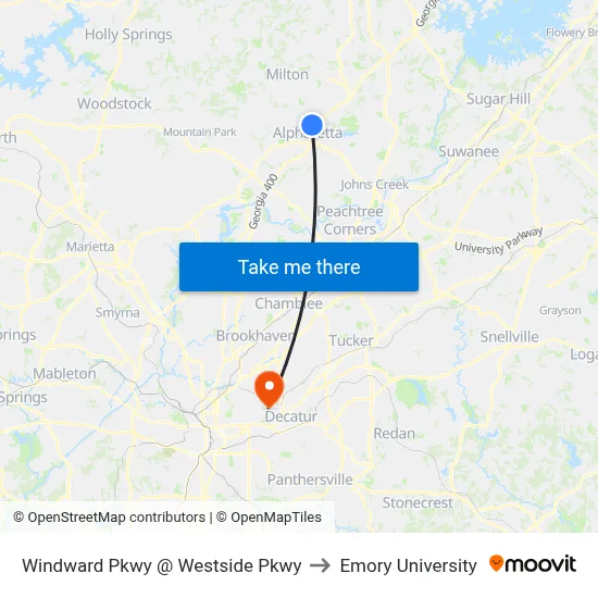 Windward Pkwy @ Westside Pkwy to Emory University map