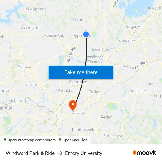 Windward Park & Ride to Emory University map