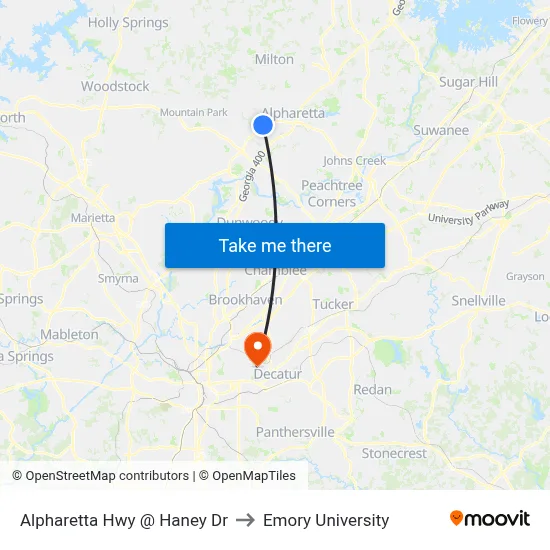 Alpharetta Hwy @ Haney Dr to Emory University map