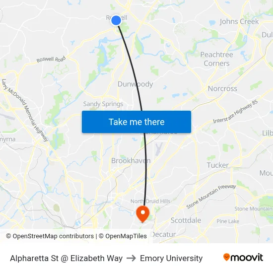 Alpharetta St @ Elizabeth Way to Emory University map