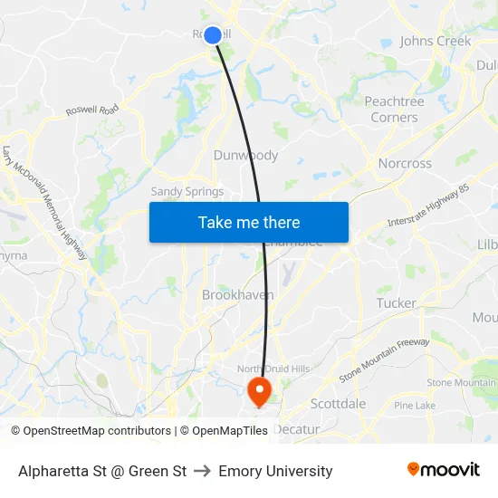 Alpharetta St @ Green St to Emory University map