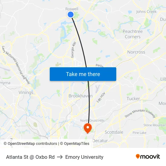 Atlanta St @ Oxbo Rd to Emory University map