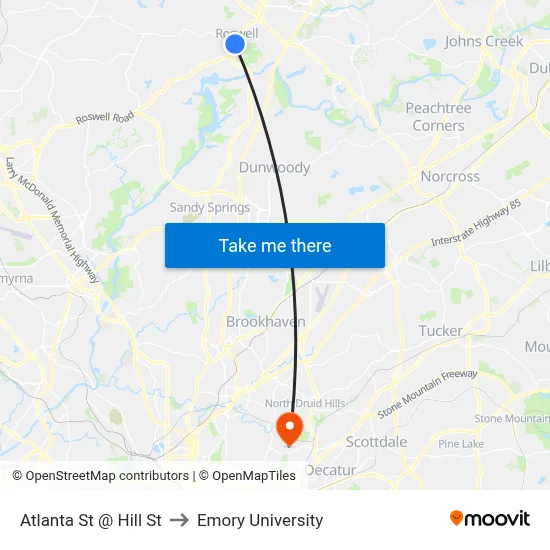 Atlanta St @ Hill St to Emory University map