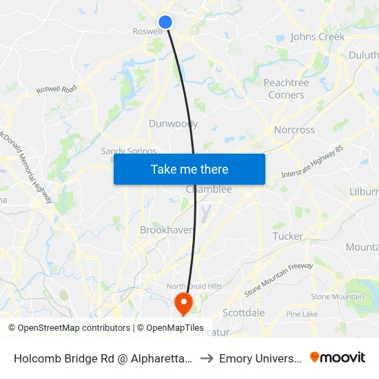 Holcomb Bridge Rd @ Alpharetta St to Emory University map