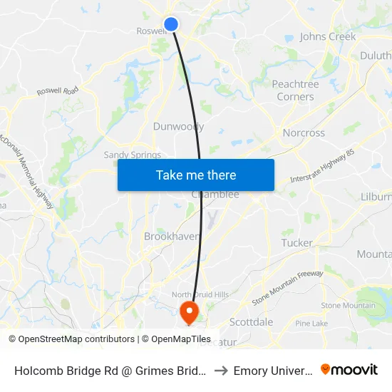 Holcomb Bridge Rd @ Grimes Bridge Rd to Emory University map
