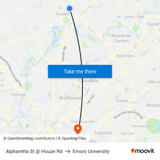 Alpharetta St @ Houze Rd to Emory University map