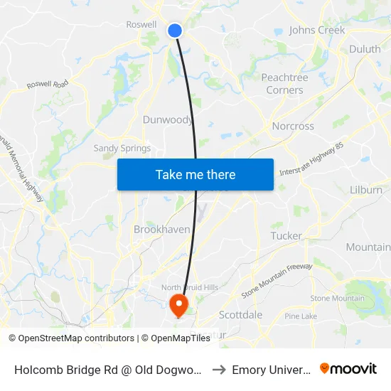 Holcomb Bridge Rd @ Old Dogwood Rd to Emory University map